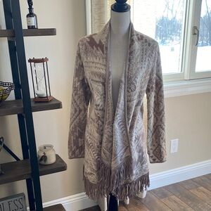 Lucky Brand Aztec Print Open Front Sweater with Fringe